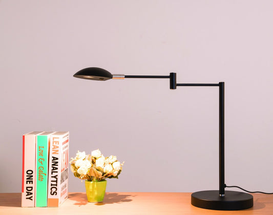 Lampe de bureau à bras pivotant en métal noir de 16 po avec abat-jour noir