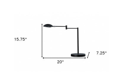 Lampe de bureau à bras pivotant en métal noir de 16 po avec abat-jour noir