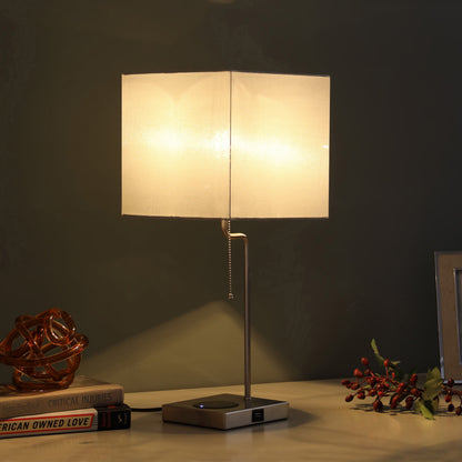 22" Gray Bedside Table Lamp With Gray Square Shade