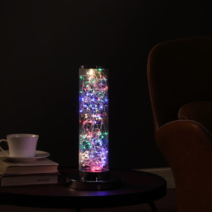 Lampe de table à LED en métal argenté de 13 po avec cordon transparent