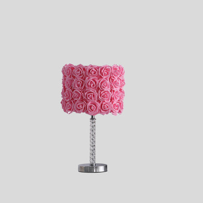 18” Pink Roses Acrylic And Metal Table Lamp