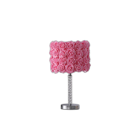 18” Pink Roses Acrylic And Metal Table Lamp