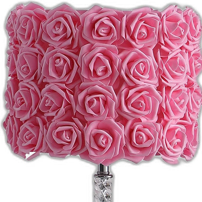 18” Pink Roses Acrylic And Metal Table Lamp