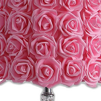 18” Pink Roses Acrylic And Metal Table Lamp