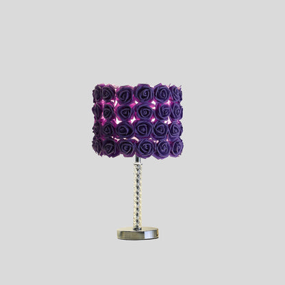 18” Pink Roses Acrylic And Metal Table Lamp