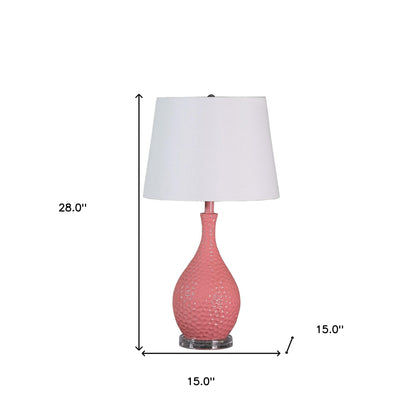 28" Pink Hammered Urn Table Lamp With White Tapered Drum Shade