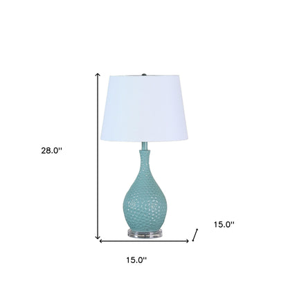 28" Aqua Hammered Urn Table Lamp With White Tapered Drum Shade