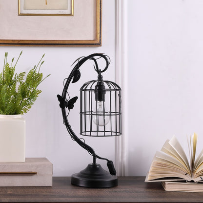 Lampe de chevet noire de 18 po avec abat-jour en cage noir