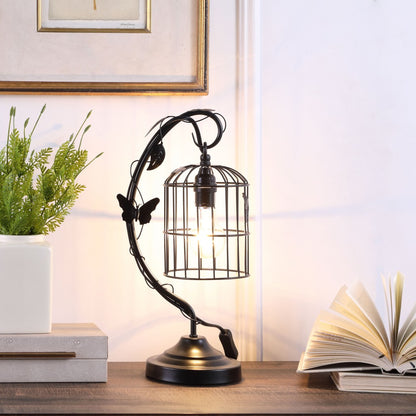 Lampe de chevet noire de 18 po avec abat-jour en cage noir