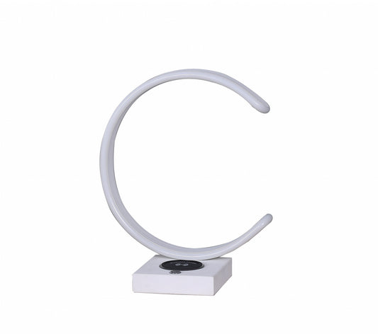 Lampe de table à DEL en métal blanc de 14 po avec chargeur sans fil USB