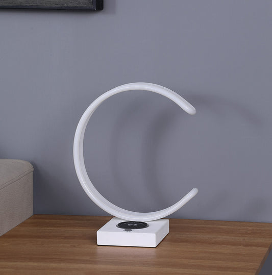 Lampe de table à DEL en métal blanc de 14 po avec chargeur sans fil USB