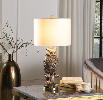 Lampe de table ou de bureau en résine argentée vieillie en forme de hibou de 28 po