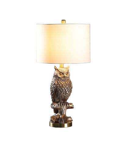 Lampe de table ou de bureau en résine argentée vieillie en forme de hibou de 28 po