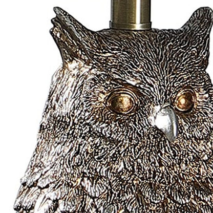 Lampe de table ou de bureau en résine argentée vieillie en forme de hibou de 28 po