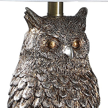 Lampe de table ou de bureau en résine argentée vieillie en forme de hibou de 28 po