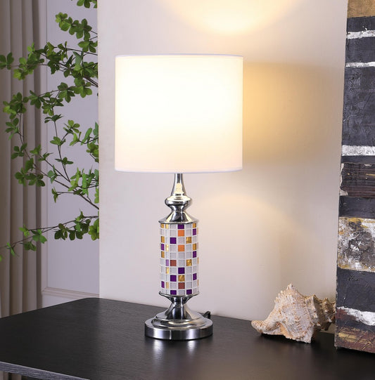 24" Silver Bedside Table Lamp With White Drum Shade