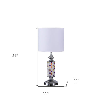 Lampe de chevet argentée de 24 pouces avec abat-jour tambour blanc