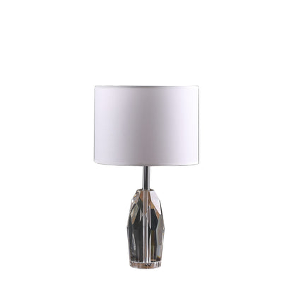 Lampe de table en forme d'urne en chrome et cristal à facettes de 19 po avec abat-jour tambour blanc