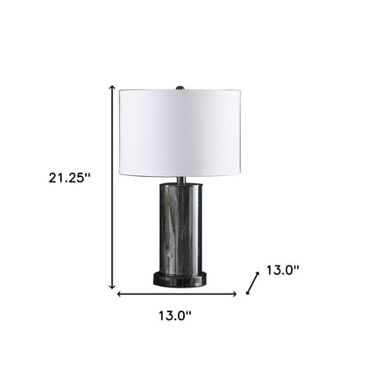 Lampe de table cylindrique à DEL en verre de 21 po avec veilleuse et abat-jour tambour blanc