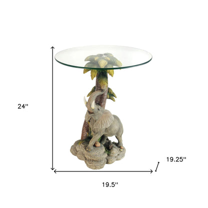 Table d'appoint ronde en verre brun et transparent de 24 po