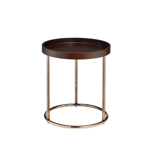 Table d'appoint ronde en cuivre et marron de 22 po