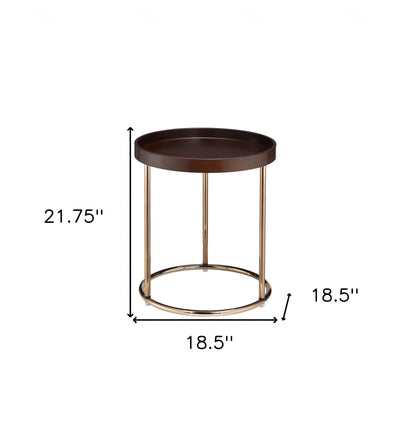 Table d'appoint ronde en cuivre et marron de 22 po