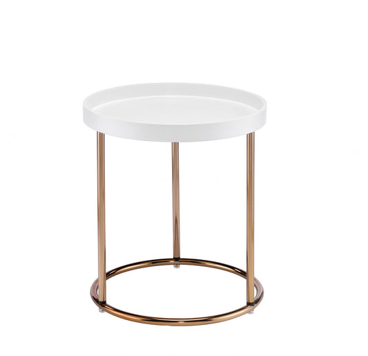 Table d'appoint ronde en cuivre et blanc de 22 po