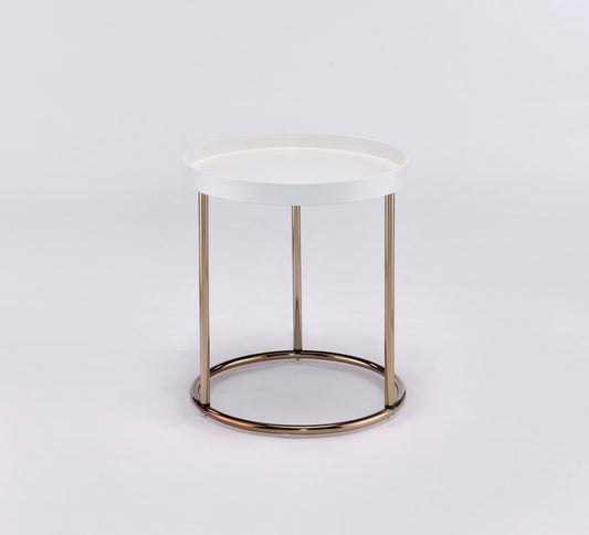 Table d'appoint ronde en cuivre et blanc de 22 po