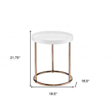 Table d'appoint ronde en cuivre et blanc de 22 po