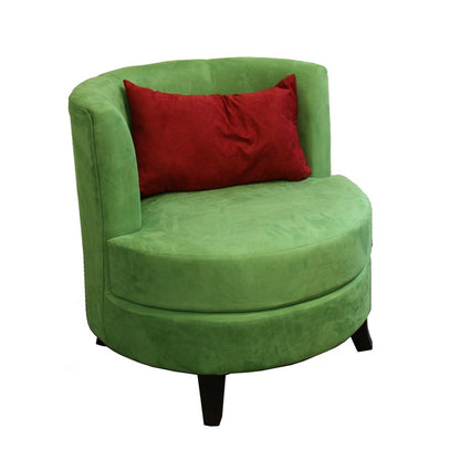 Chaise d'appoint ronde rétro en microfibre verte de 31 po avec coussin contrasté