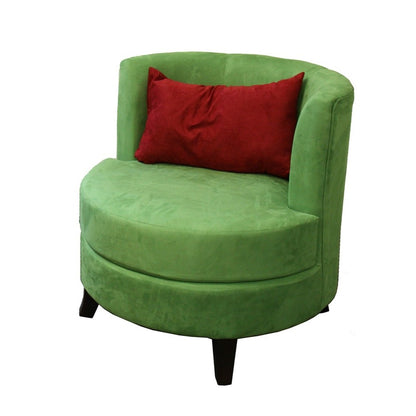 Chaise d'appoint ronde rétro en microfibre verte de 31 po avec coussin contrasté