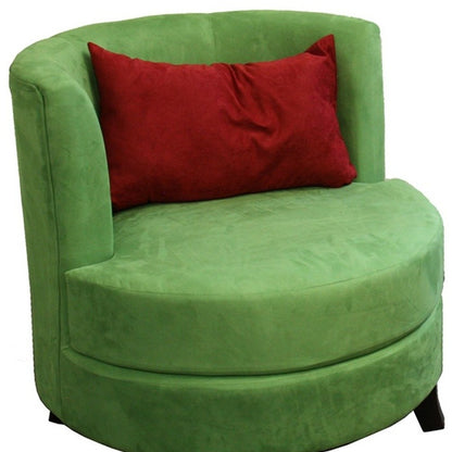 Chaise d'appoint ronde rétro en microfibre verte de 31 po avec coussin contrasté