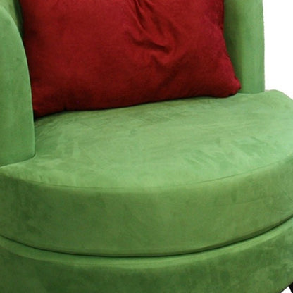 Chaise d'appoint ronde rétro en microfibre verte de 31 po avec coussin contrasté