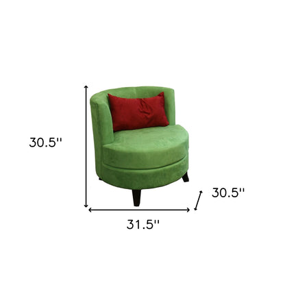 Chaise d'appoint ronde rétro en microfibre verte de 31 po avec coussin contrasté