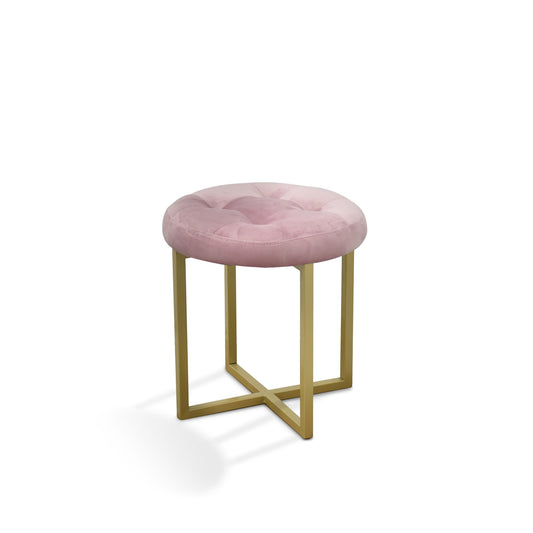 Tabouret capitonné rose en velours et or de 17 po