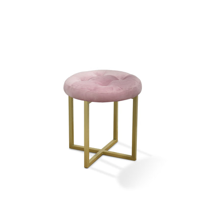 Tabouret capitonné rose en velours et or de 17 po