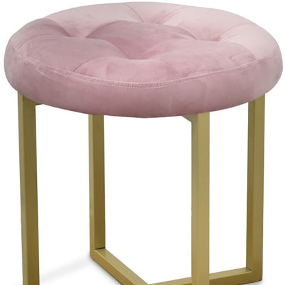 Tabouret capitonné rose en velours et or de 17 po