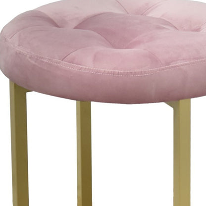 Tabouret capitonné rose en velours et or de 17 po