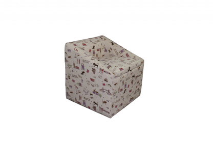 21" Modern Beige Whimsical Cats in London Cubed Accent Storage Chair