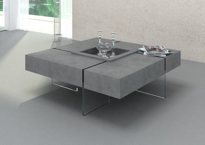 Table basse carrée en béton et verre gris et transparent de 47 po