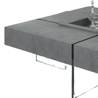 Table basse carrée en béton et verre gris et transparent de 47 po