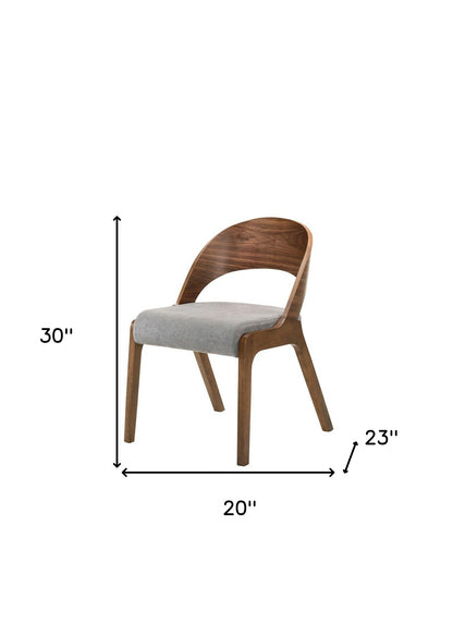 Ensemble de deux chaises de salle à manger modernes en tissu et bois gris et noyer