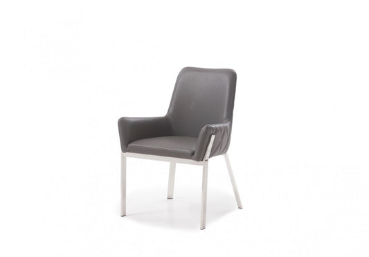 Chaise de salle à manger rembourrée en similicuir gris et argent