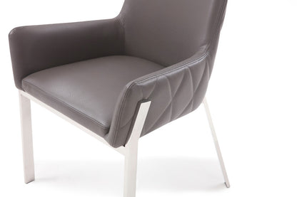 Chaise de salle à manger rembourrée en similicuir gris et argent