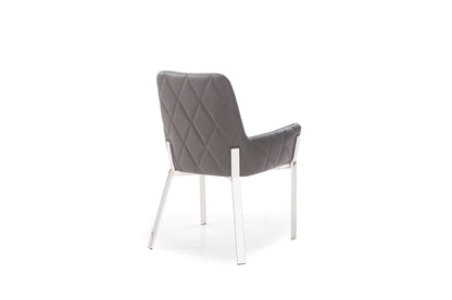 Chaise de salle à manger rembourrée en similicuir gris et argent