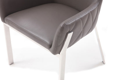 Chaise de salle à manger rembourrée en similicuir gris et argent