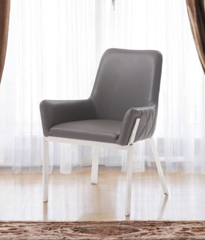 Chaise de salle à manger rembourrée en similicuir gris et argent