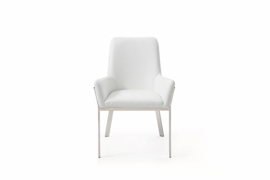 Chaise de salle à manger en similicuir rembourrée blanche et argentée