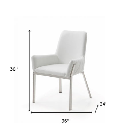 Chaise de salle à manger en similicuir rembourrée blanche et argentée