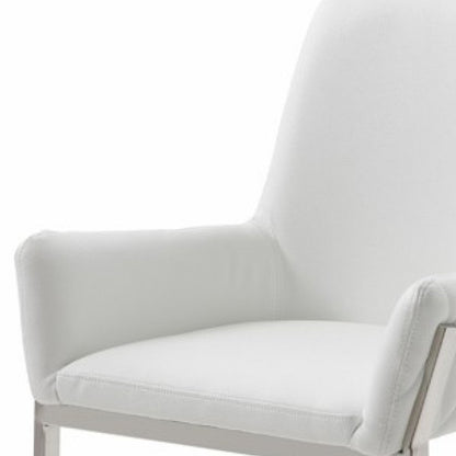 Chaise de salle à manger en similicuir rembourrée blanche et argentée